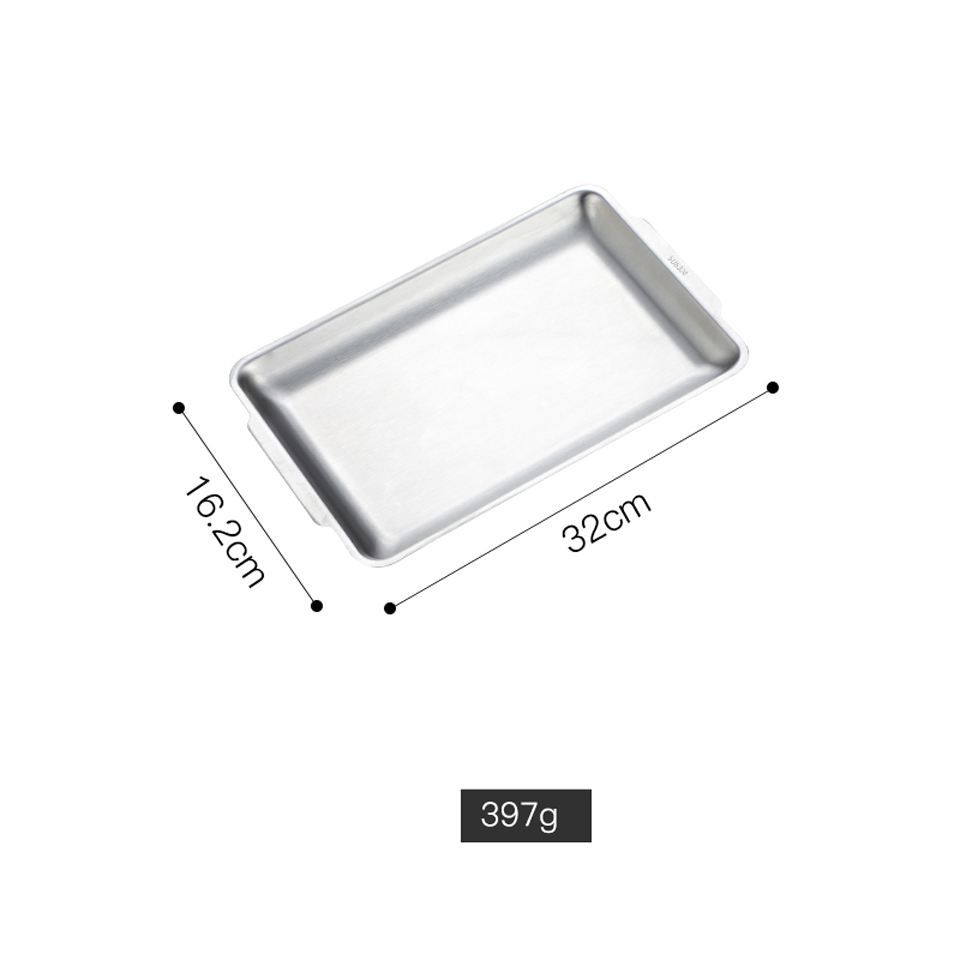 Tykk rustfritt stål serveringsfat restaurant fisk grillspyd sjømatte sushi tallerken rektangulær stor flat oppbevaringsbrett: Sølv -32cm