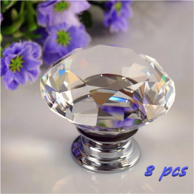 Tiradores para muebles y puertas, pomo portátil de diamante de cristal hecho con aleación de vidrio, perfecto para cajones, vitrinas, armarios y entradas, de 30 mm, 8 unidades, set de tienda universal