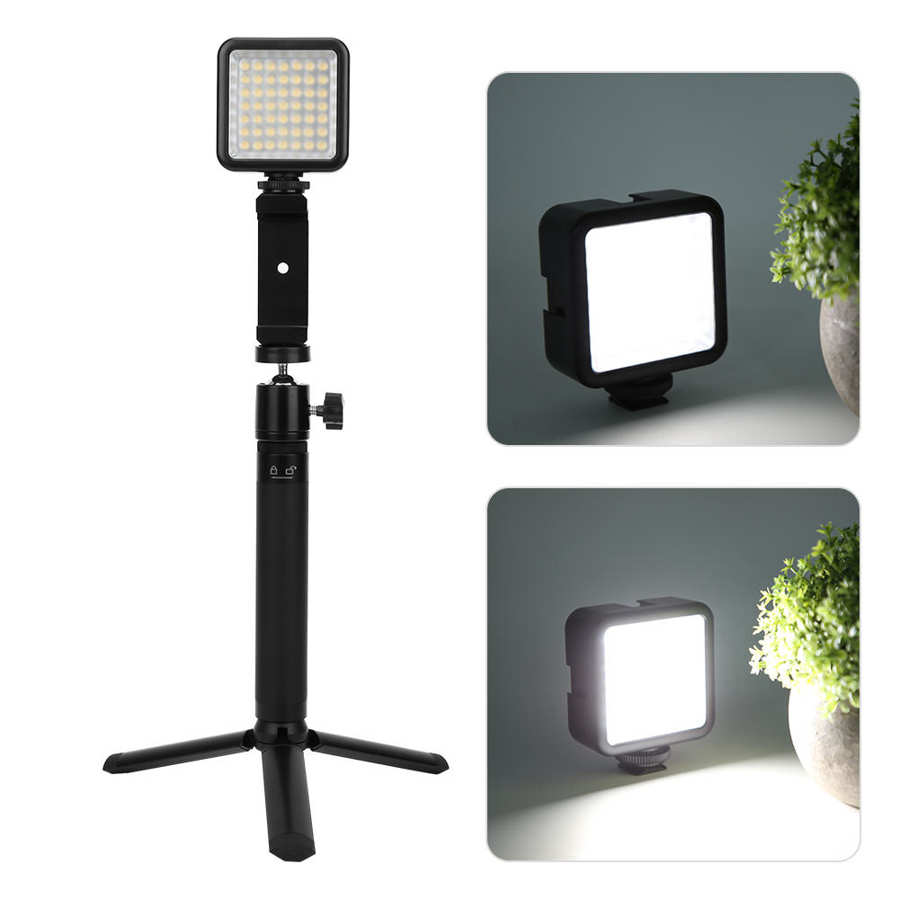 Telefone móvel suporte ao vivo selfie vara extensão haste tripé fixo led kit de luz