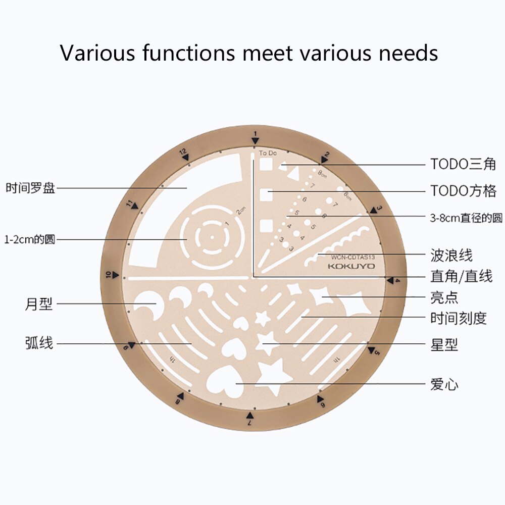 Japanese Product Kokuyo Rotating Template Ruler Student Multifunctional Rotatable Template Ruler Round Ruler Cute