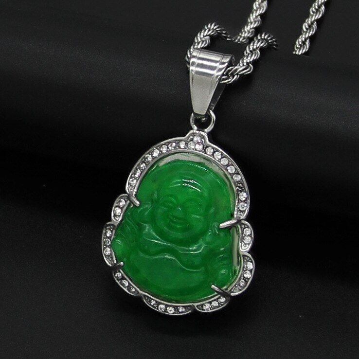 Collana di Buddha in oro per donna zircone cubico Maitreya Buddha pendente gemma collana gioielli da uomo in acciaio inossidabile trasporto di goccia: green pendant