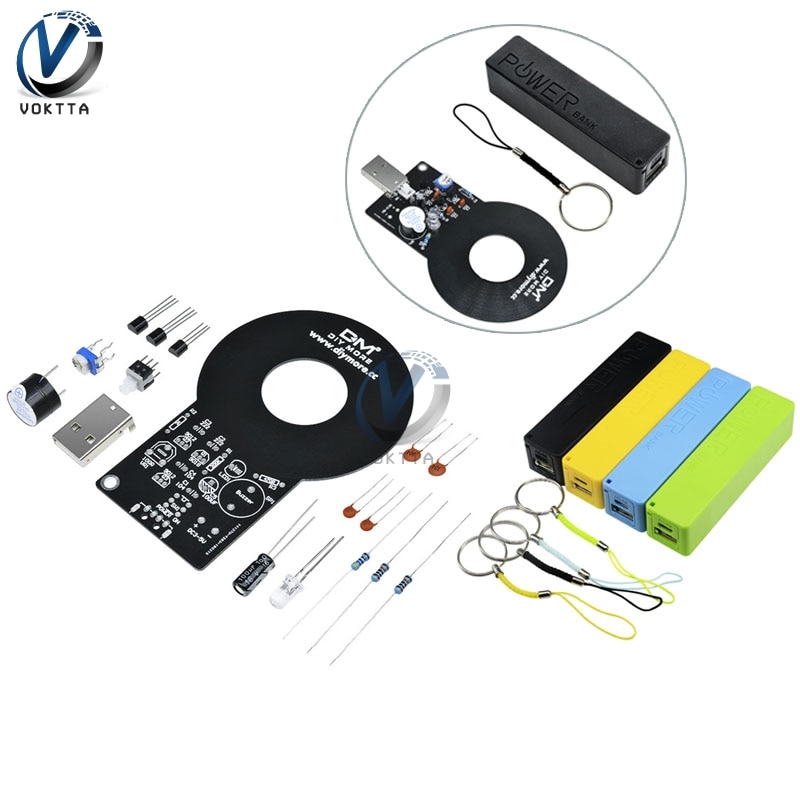 Metaldetektor sæt  dc 3v-5v 60mm detektiv berøringsfri sensor modul med 18650 usb power bank box gør det selv sæt metaldetektor finder