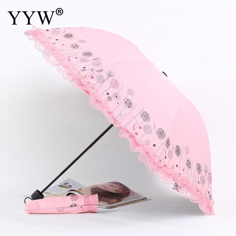 Folding Umbrella Lace Solid Color Pockets Umbrellas Rain Women Parasol Kids Plastic Paraguas Umbrella Machine Ambrella: peach pink