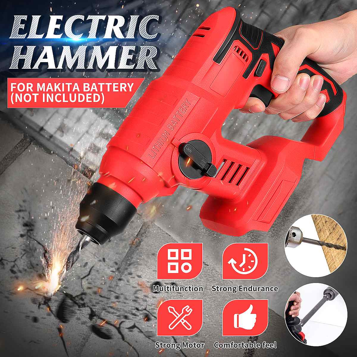 18V rechargeable brushless cordless rotary hammer drill electric Hammer impact drill without battery&case High Power