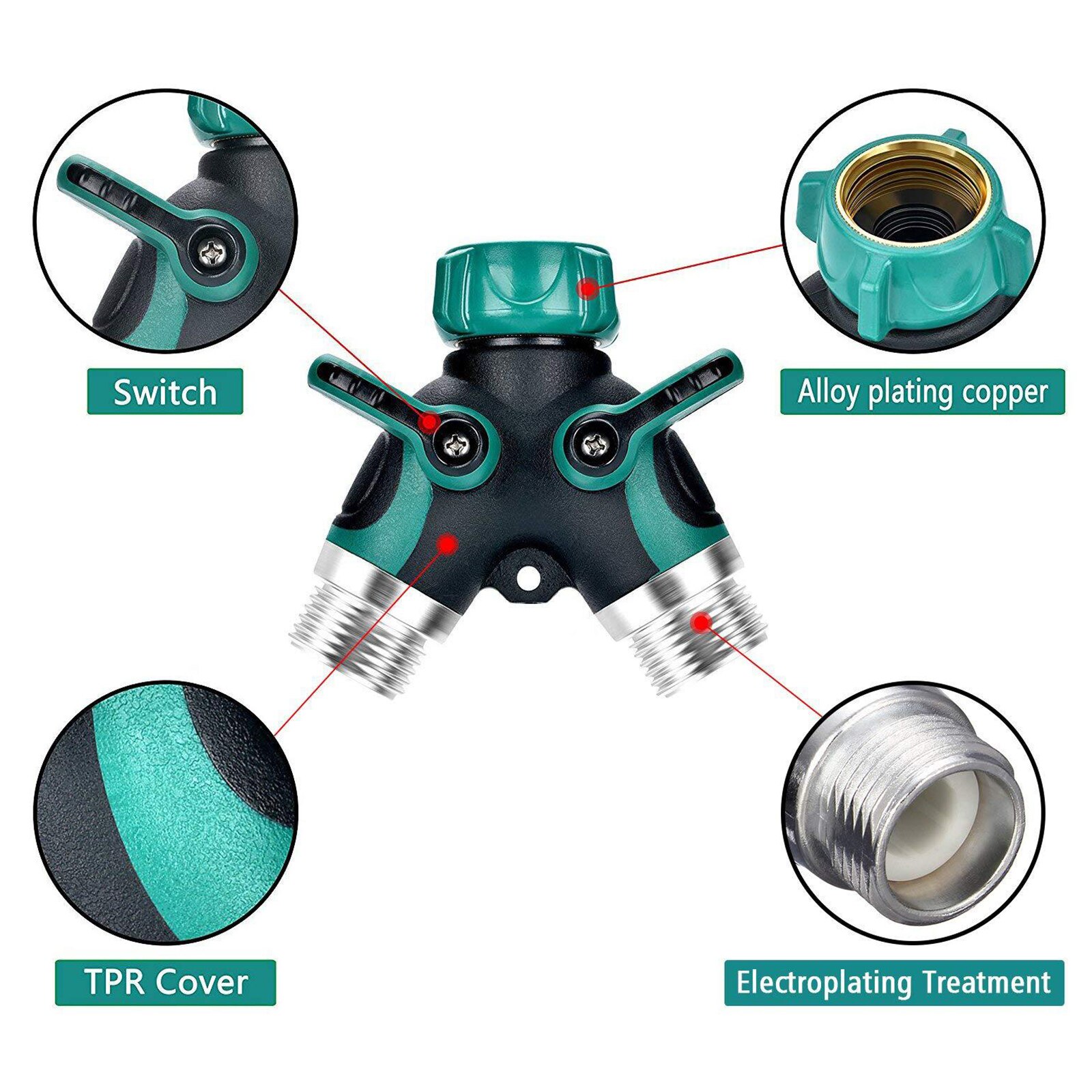 Y Water Water Faucet Splitter Garden Hose Splitter Irrigation Faucet Comfortable Rubberized Grip KFF Metal Body Hose Connector