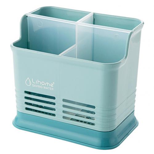 Keuken Bestek Eetstokjes Bestek Hollow Opslag Aftappen Box Organizer Rack Lepel Opbergrek Bestek Organisator Afdruiprek: Blue 4 Grids