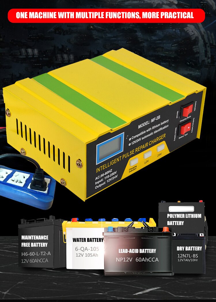 Intelligent 12v 24v Identification automatique impulsion moto Automobile voiture Lithium plomb acide stockage batterie chargeur de réparation