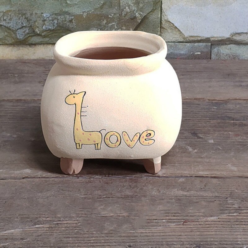 Cartoon Flower Pot Hand-Painted Plant Pot Succulents Pot Desktop Potted Home Decoration: A