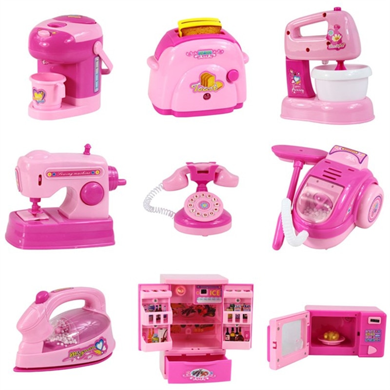 Pädagogisches Küche Spielzeug Set Rosa Haushalts Geräte Kinder Pretend Spielen Toaster Staubsauger Herd Spielzeug Für Kinder Mädchen