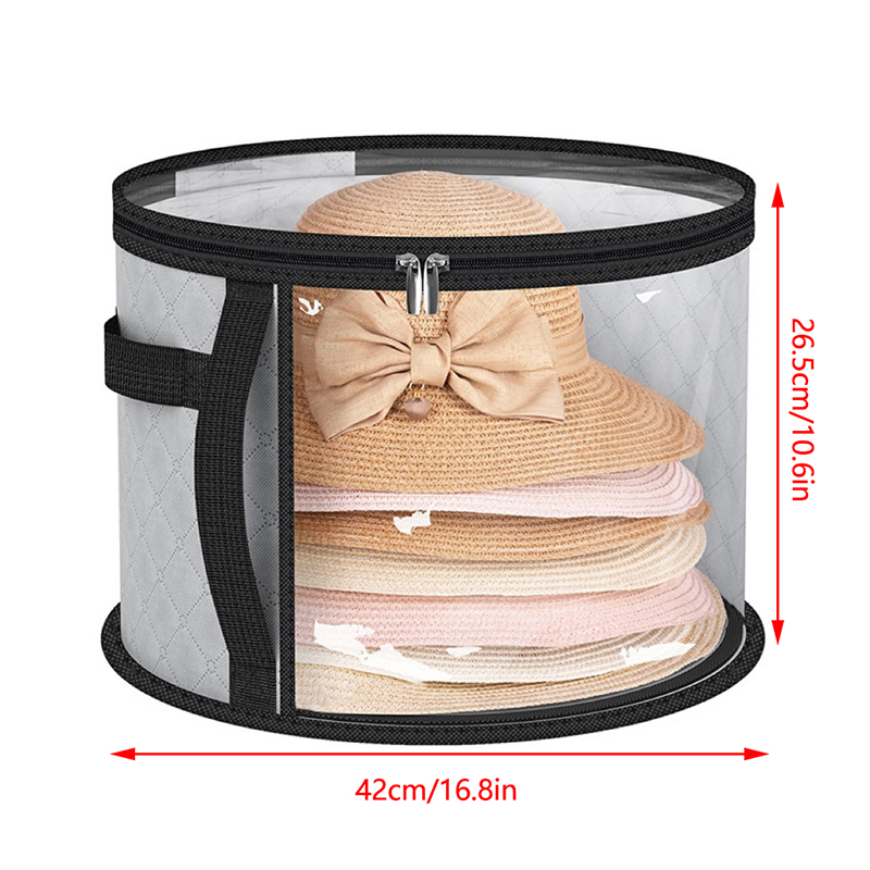 Hat Storage Bucket, Clothing Hat Travel Organizer, Foldable Round Brim Hat Storage Bag with Handle and Clear Window