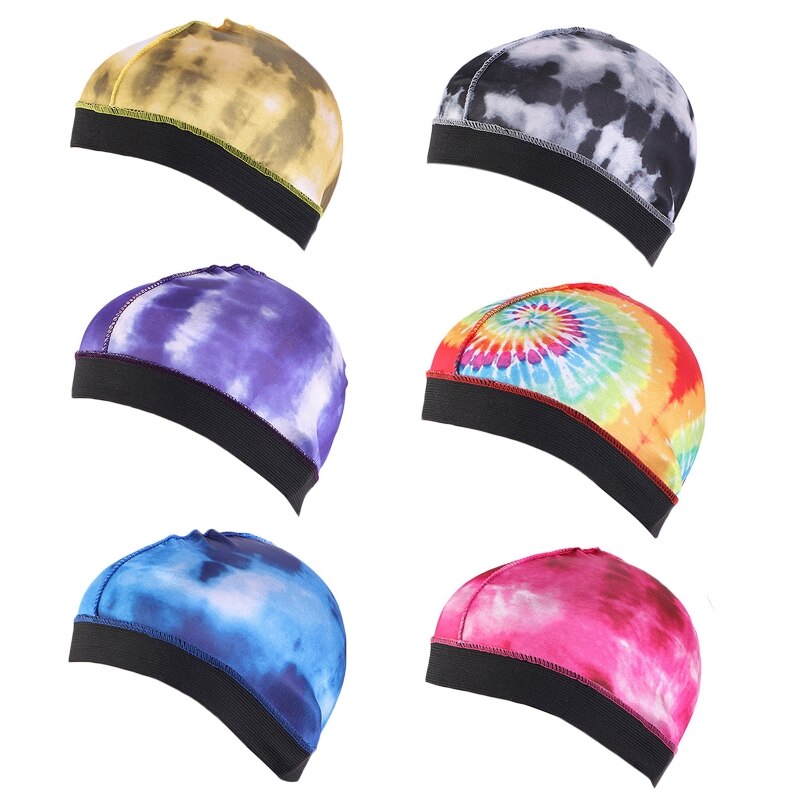 Imitación seda Durag Wave Domo Cap corbata colorida-tinte banda elástica para el pelo cubierta sombrero