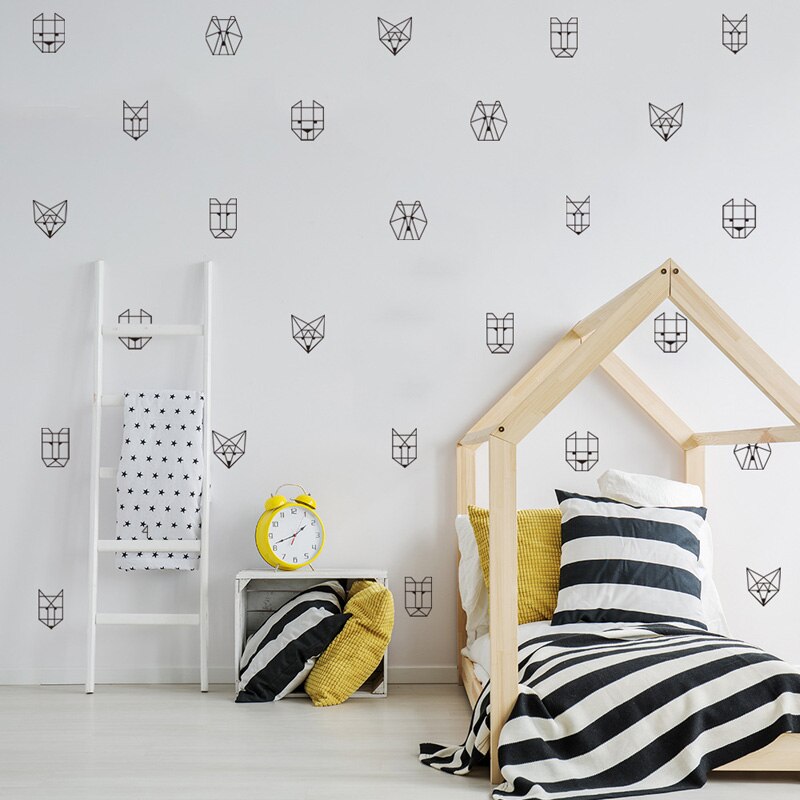 Nordisk stil bear fox wallstickers geometric aniamls vægmaleri tapet baby dreng soveværelse stue boligindretning
