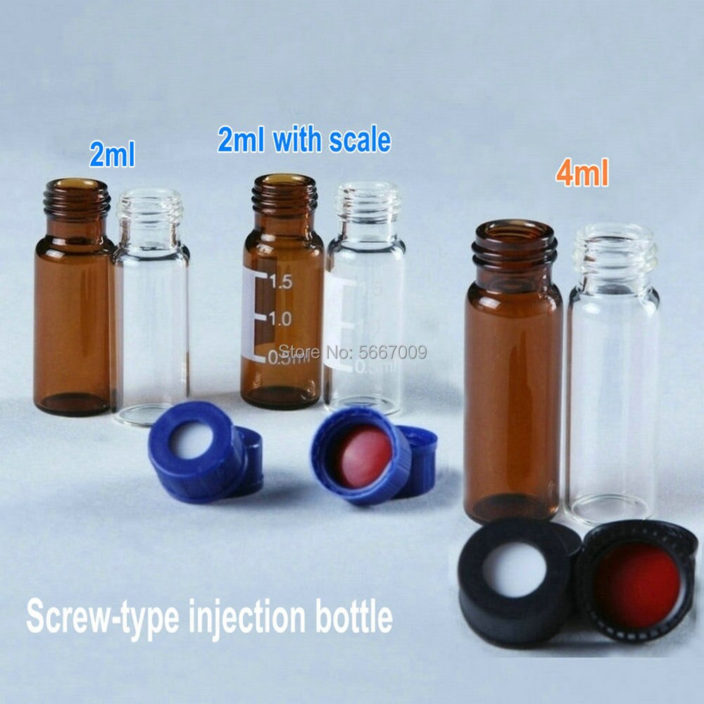 100pcs/lot 2ml 4ml Lab Glass Clear/brown Liquid Chromatography Glass Sample Bottle with Open-Topped Caps Chemistry Lab Set
