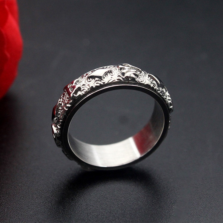 Tótem étnico giratorio de , anillos de patrón redondo, Color plata, joyería de acero inoxidable para mujeres y hombres, de