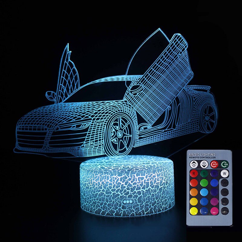 Acrylic 3D Super Car 7 Colors Visual Lamp Illusion Touch Glow In the Dark for Kids Boy Car Toys Birthday B131: 04 remote control