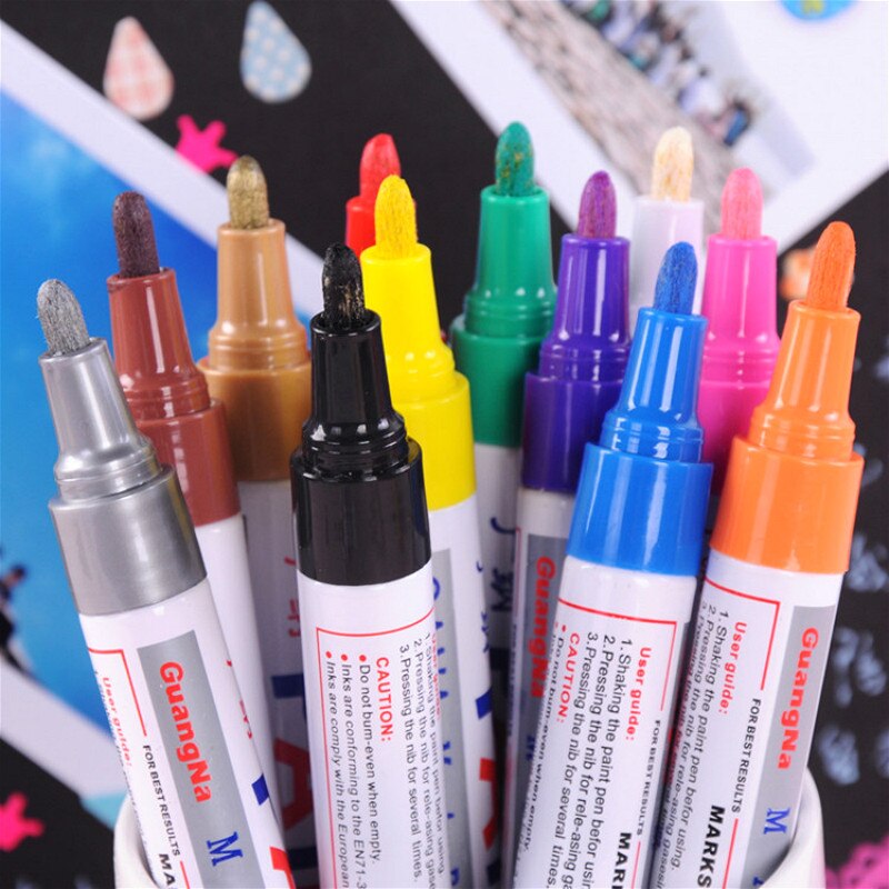 12 Kleuren Wit Waterdichte Rubberen Permanente Verf Marker Pen Autoband Loopvlak Milieu Band Schilderij