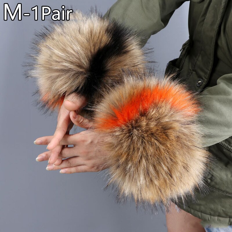 2 pezzi grande polsino in pelliccia da polso decorazione manica grande cappotto invernale manica anello mano pelliccia di volpe sintetica pelliccia grande maniche lunghe calde polsini scaldamuscoli: M