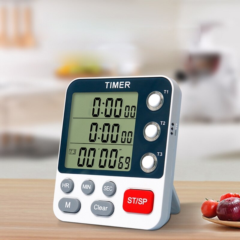Digital Dual Kitchen Timer 3 Channels Count UP/Down Timer Cooking Timer Stopwatch Large Display Adjustable Volume B85C