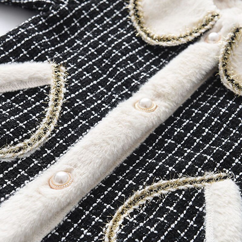 Girls Princess Coats Thick Fur Jackets Children Plaid Clothes Little Girls Tweed Cute Clothing 2-7 Years