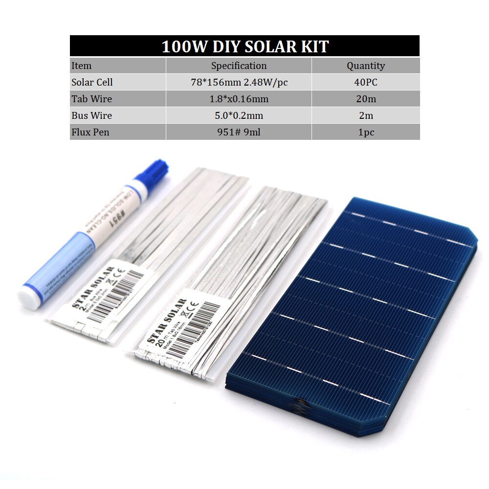 Mono solcellepanel diy 400 350 300 250 200 150 100 w watt oplader kit monokrystall solcelle tabbing wire samleskinne flux pen 125 156: M-diy -15678