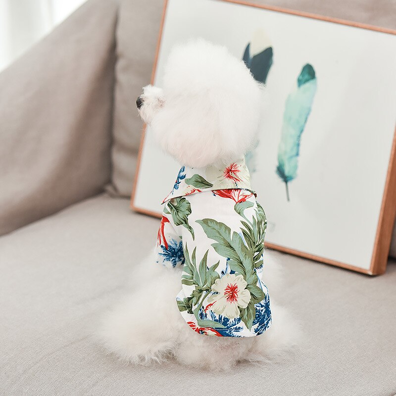 Zomer Huisdier Katoenen Kleding Hond Beach Palm Bloem Gedrukt T-shirt Kleine Medium Puppy Katten Apparel Supplies Chihuahua Teddy Outfits