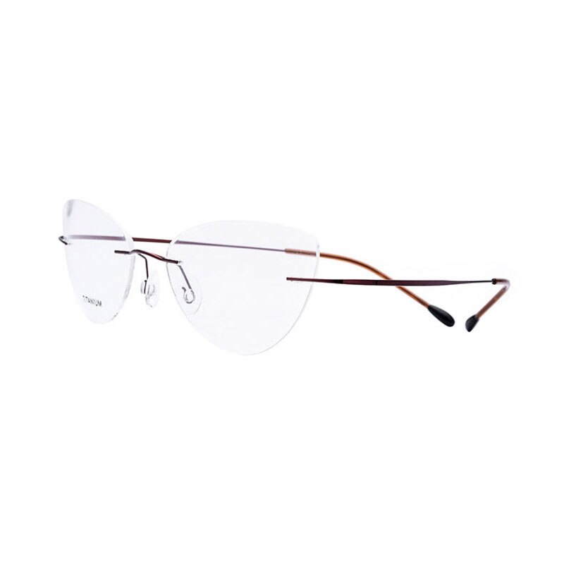 Kvinder cat eye rimless titanium briller optisk ramme briller briller til kvinde briller: Brun