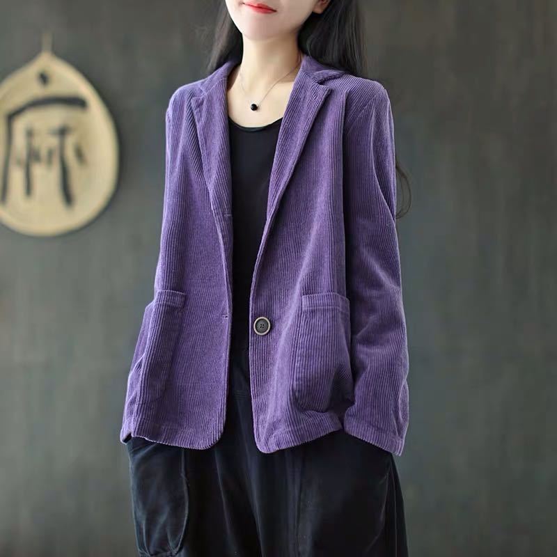 Chaqueta Vintage de pana para mujer, abrigo informal de manga larga, color azul y negro, primavera y otoño,