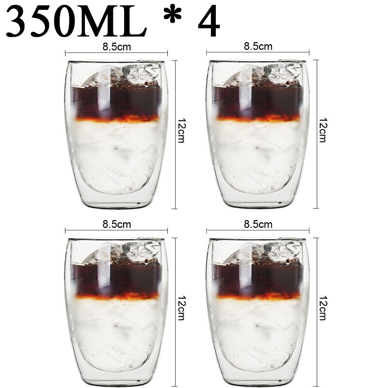 2-18 Stuks Dubbele Wand Hoge Borosilicaatglas Mok Hittebestendige Thee Melk Sap Koffie Water Cup Bar Drinkware Creativiteit Set: 350ML 4PCS