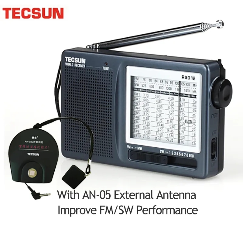 TECSUN R-9012 Radio FM AM SW Draagbare radio 12-bands Draagbare radio-ontvanger Hoge gevoeligheid Kortegolf zakradio met laag geluidsniveau: Black