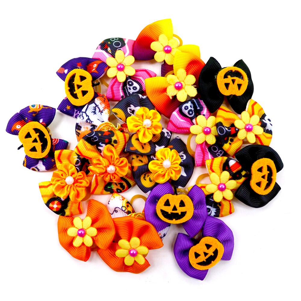 10 stuks haarstrikken voor hondenpuppy's, gemengd met schattige pompoen/bloemen, hondenhaaraccessoire, hondenverzorgingsstrikken met elastiekjes, huisdierbenodigdheden