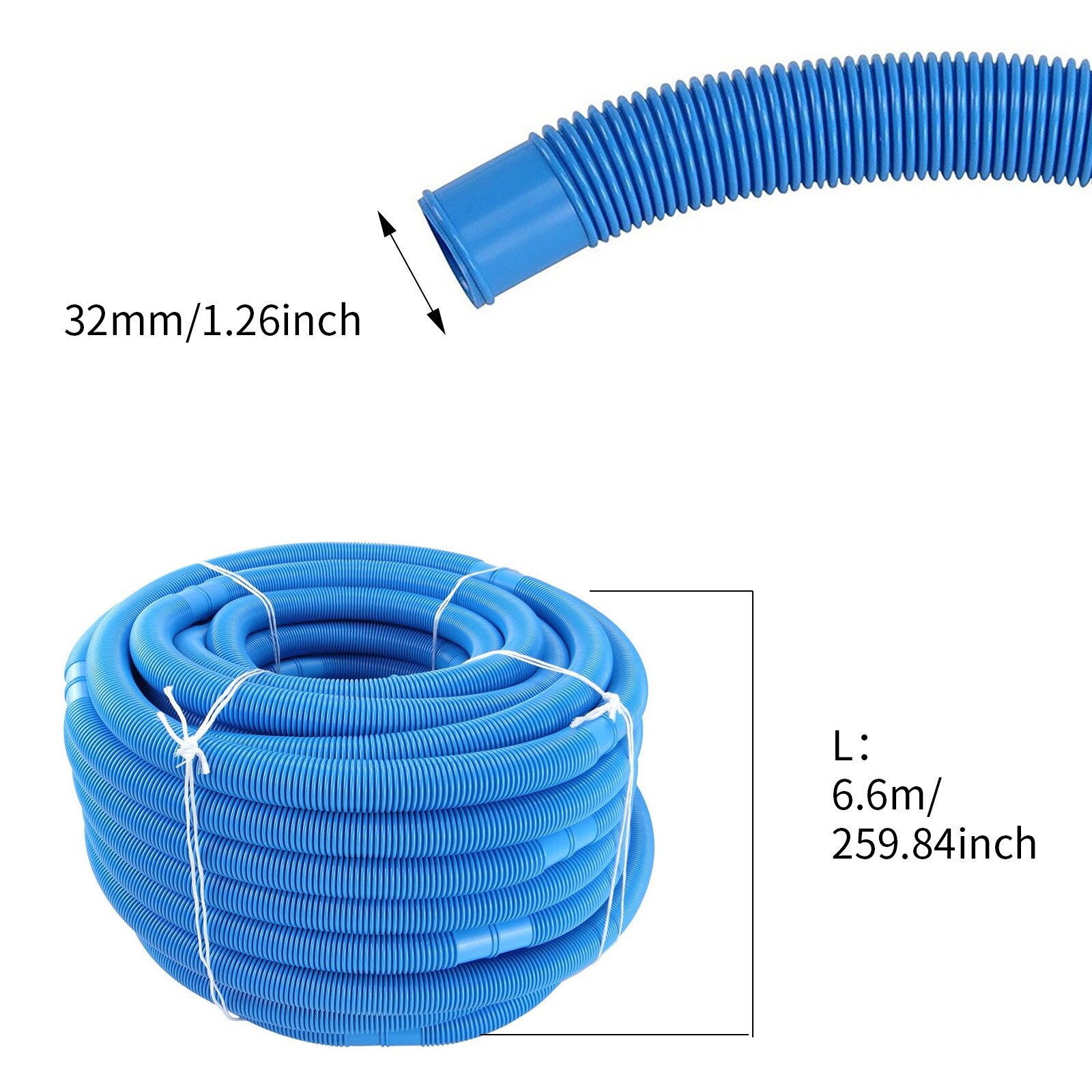 40#6.6m Length 32mm Vacuum Cleaner Thread Hose Inground Swimming Pool Vacuum Cleaner Hose Suction Swimming Replacement Pipe