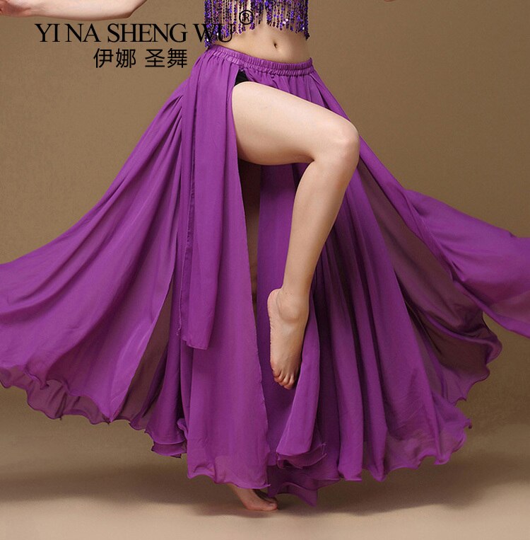 Falda de danza del vientre para mujer, falda larga de Color sólido de corte alto para danza Oriental, práctica Unilateral de bollwood de la India, 1 ud.: Purple