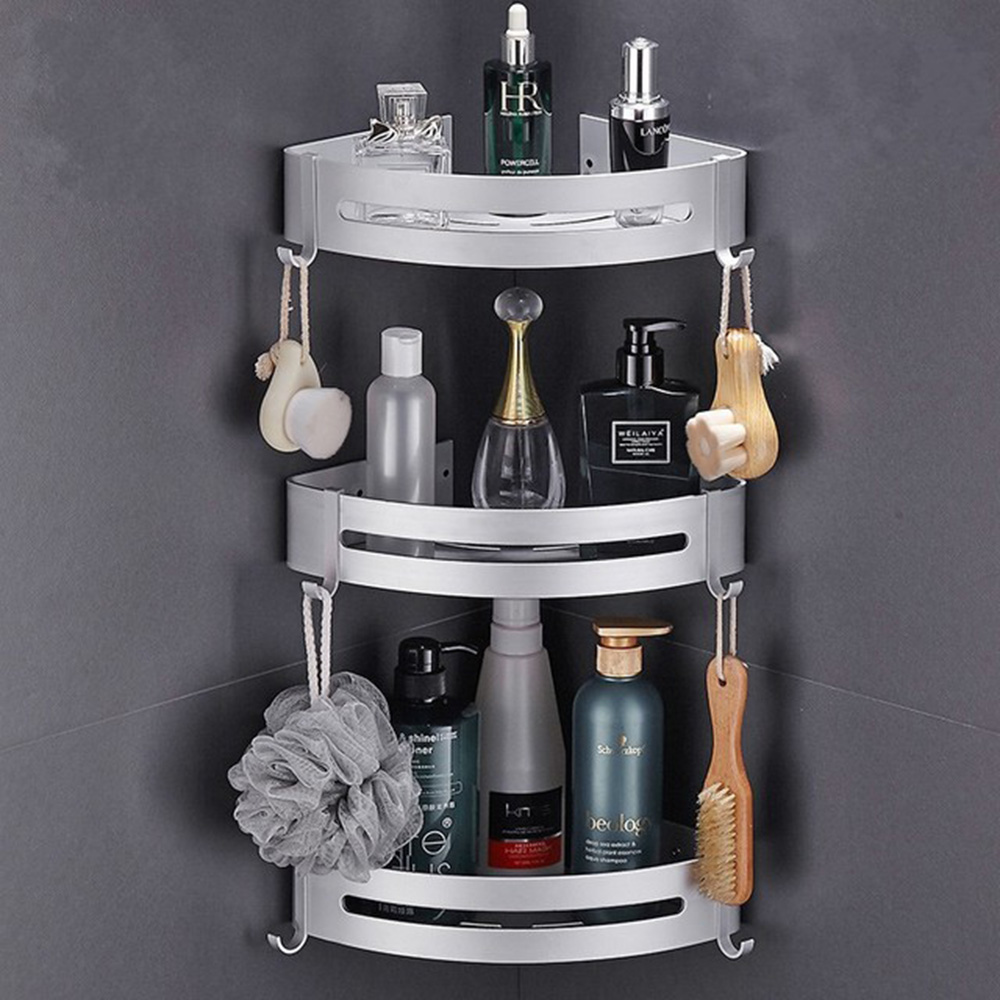 Dreieck Handtuch Dusche Storage Rack Schwarz Ecke Regale Wand Montiert Aluminium Lagerung Korb Organizer Bad Zubehör: S-Triangle-3 tiers