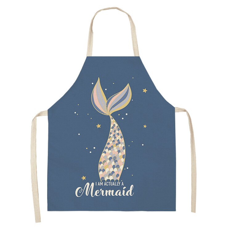 kid apron Kawaii Girl Mermaid Printed Sleeveless Aprons Kitchen Women Cotton Linen Pinafore Home Cooking Baking Waist Bib: 4 / 38x47cm