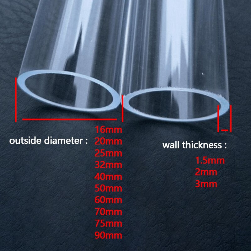 Plexiglas transparent Runde Rohr 50cm Länge 16mm ~ 90mm Acryl Rohr Hohe transparent Rohr für Aquarium 1 Stck