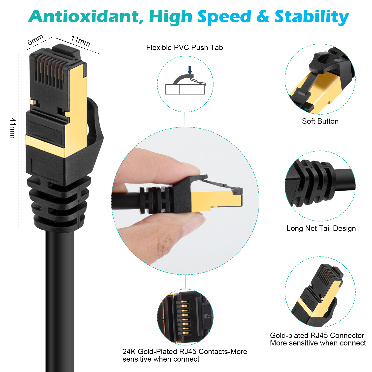 Cat8 Ethernet Kabel RJ45 Kabel 40Gbps Super Speed Sstp Kat 8 Netwerk Lan Patch Cord Voor Router Modem Pc RJ45 Ethernet Kabel