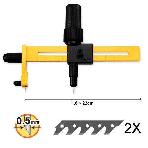 Cortador circular de brújula OLFA, CMP-1/DX, cortes de 1,6 cm a 22cm, 15 cuchillas adicionales, CMP-1/DX, hecho en Japón