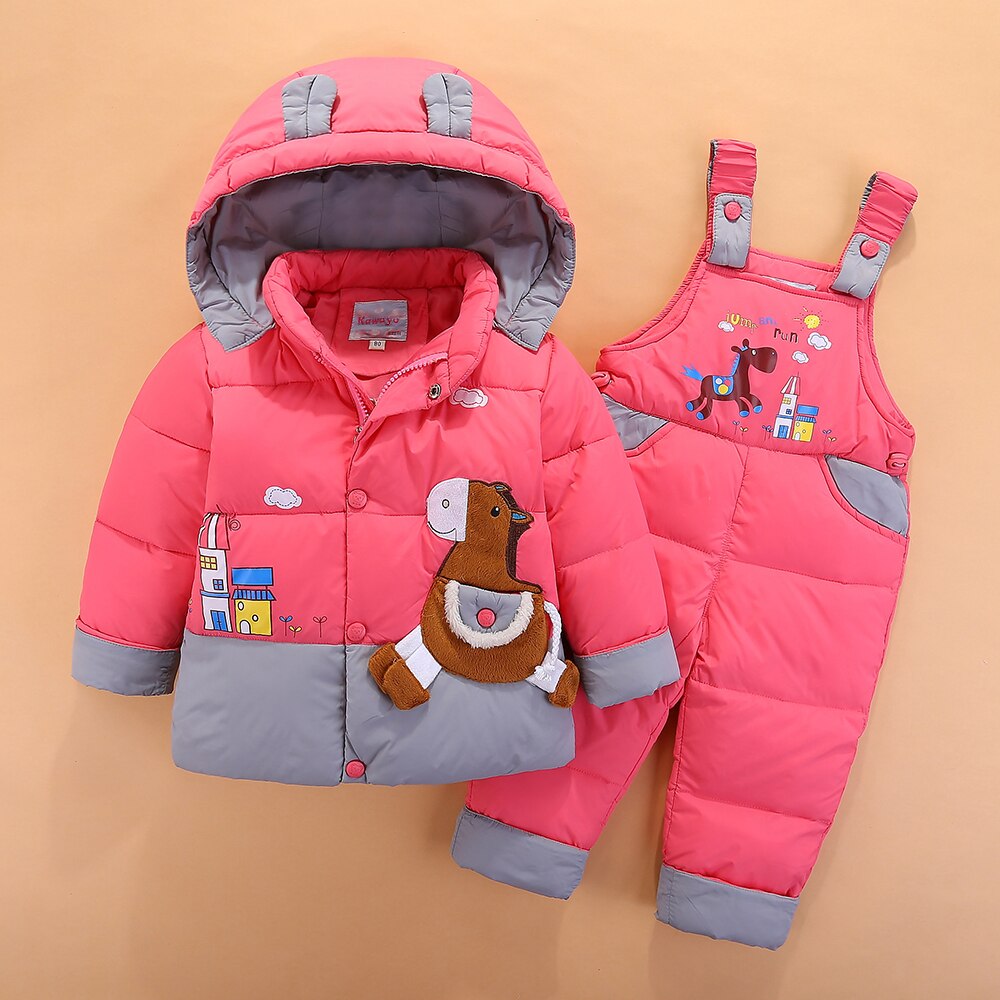 Inverno Dei Bambini Set Abbigliamento Per Bambini Anatra Imbottiture Giacca Per Le Ragazze Dei Ragazzi 2-3-4Yrs Pantaloni Tuta + giacca con cappuccio Per Il russo Freddo