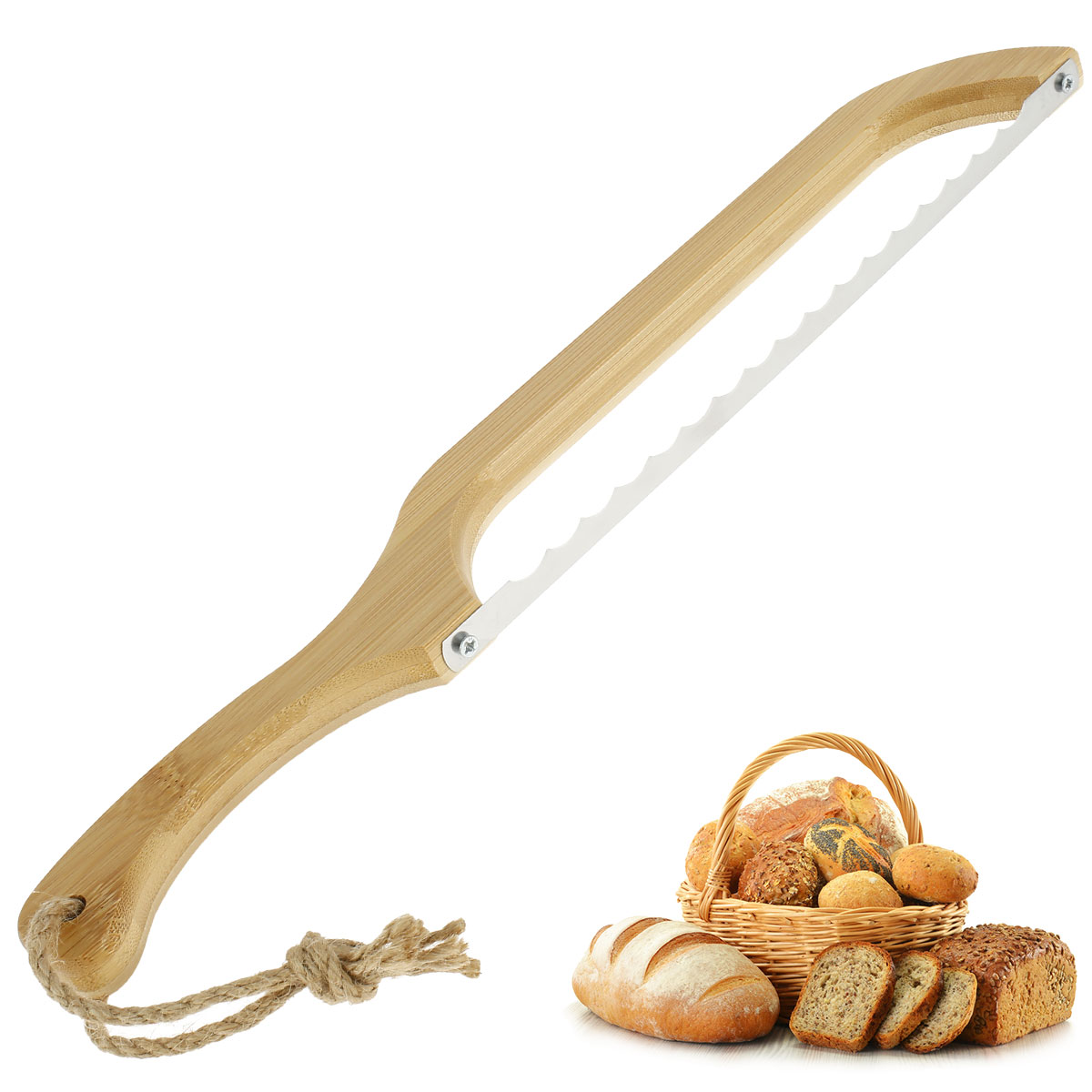 Wooden Bread Bow Knife Serrated Bread Bow Cutter Stainless Steel Sourdough Bread Knife Bread Knife Cake Cutting: army green