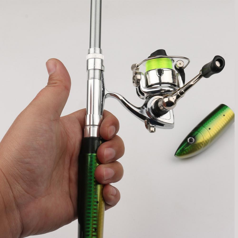 Caña de pescar telescópica con forma de pez, kit completo de herramientas de pesca, carrete giratorio de fundición, 1,6 m