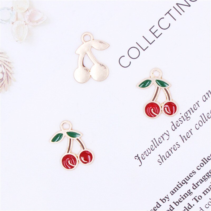 5pcs enamel cherry charm fruit for jewelry making earring pendant bracelet and necklace Christmas