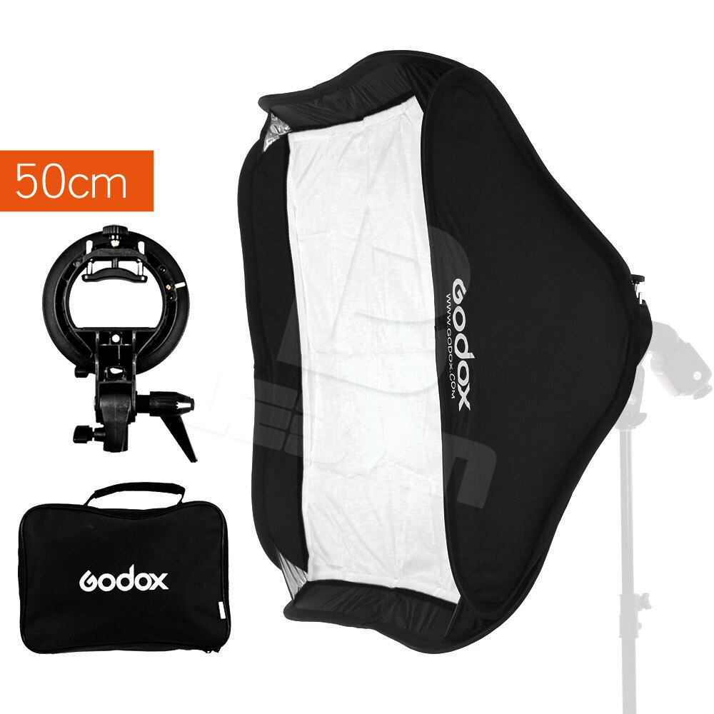 Godox Verstelbare 50*50 cm Flash Soft Box Kit met S-Type Beugel Bowen Mount Houder voor Speedlite flash