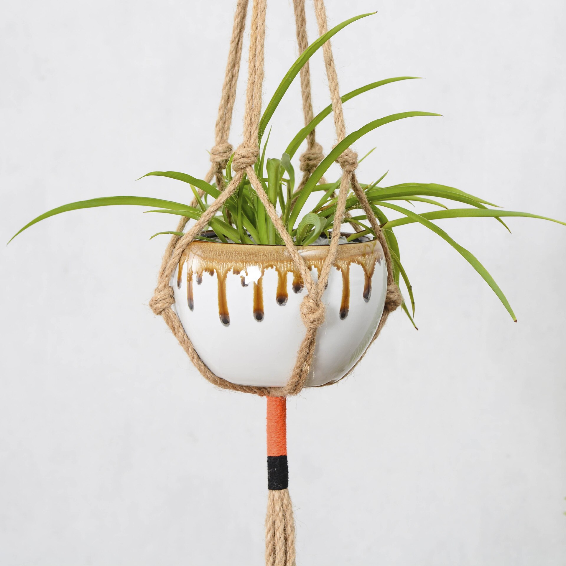 Huishoudelijke tuin handgeweven touwzak, eenvoudige stijl tuinieren natuurlijk henneptouw bloempot groene plant hangend type tuck net