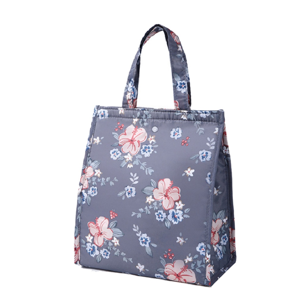 Mittagessen Tasche für Frauen Blume Print Lebensmittel Tasche Lunch Box Taschen Tragbare Isoliert Picknick Tote Kühler: Dunkles Grau