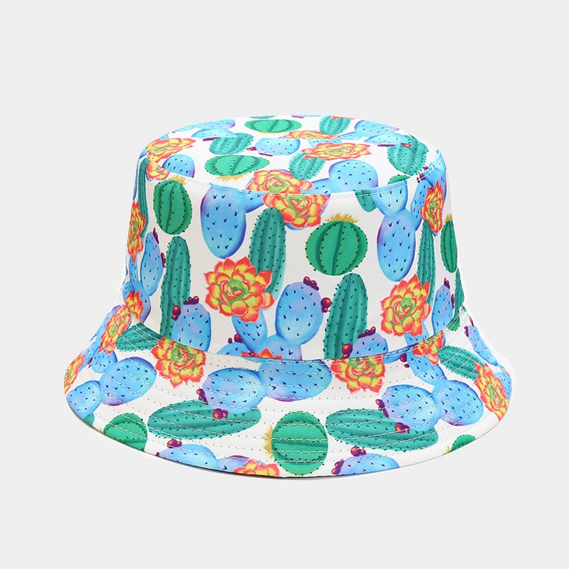 Cappello da pescatore estivo con stampa cactus cappello da donna in cotone moda spiaggia cappelli da suola reversibile uomo bob Chapeau Femme cappello Panama cappello da pescatore: grande cactus bianca