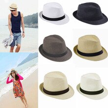 Unisex kvinner menn sommer casual trendy beach sun straw panama jazz hat cowboy fedora hat gangster cap