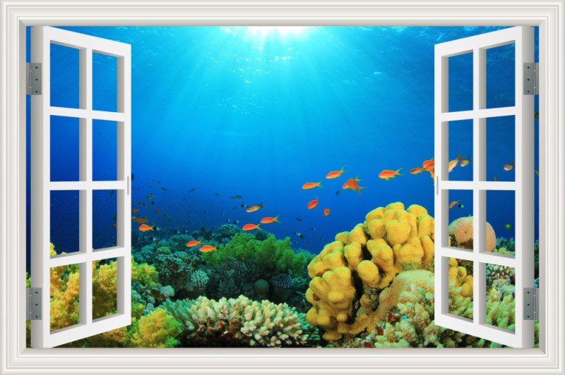 3D Vinyl Stickers Ocean Animal Mural Wallpape Underwater World Bedroom Bathroom Living Room Wall Art Decals Home Decorations: 2 / 80x120cm 32x48inch