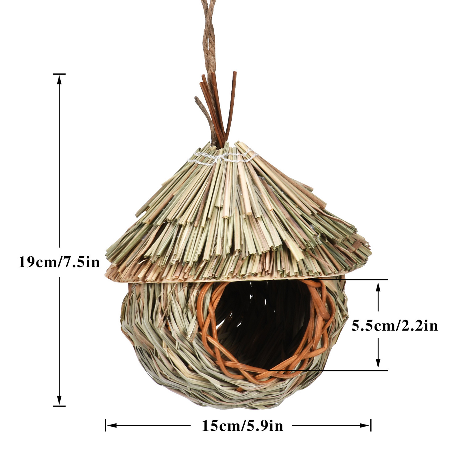 draussen Kolibri Haus Hand gewebte Stroh Vogel Nest Natürliche Gras Kleine Vogel Schlafplatz Taschen Refugium Für draussen Zweige