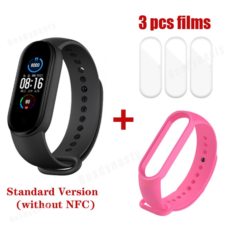 Xiaomi Mi Band 5 Fitness Bracelet Magnetic Charge 24h Heart Rate Sleep REM Nap Step Swim Sport Monitor Remind Alarm wristband 5: add pink strap