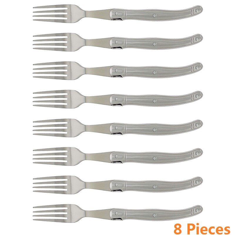 Laguiole Stainless Steel Steak Forks set Silver Dinner Fork Tableware Hollow Handle Cutlery Silverware 2/4/6/10pcs 9inch: 8pcs